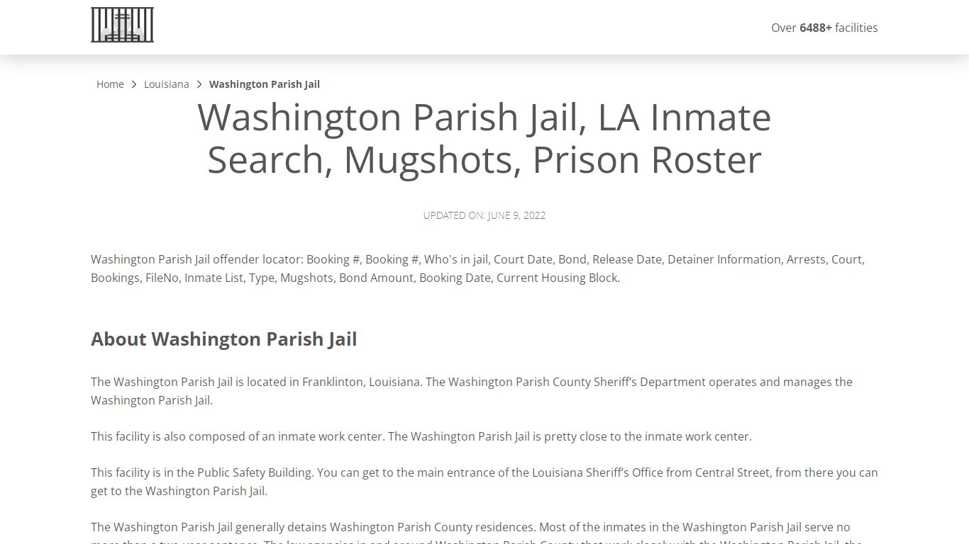 Washington Parish Jail, LA Inmate Search, Mugshots, Prison ...