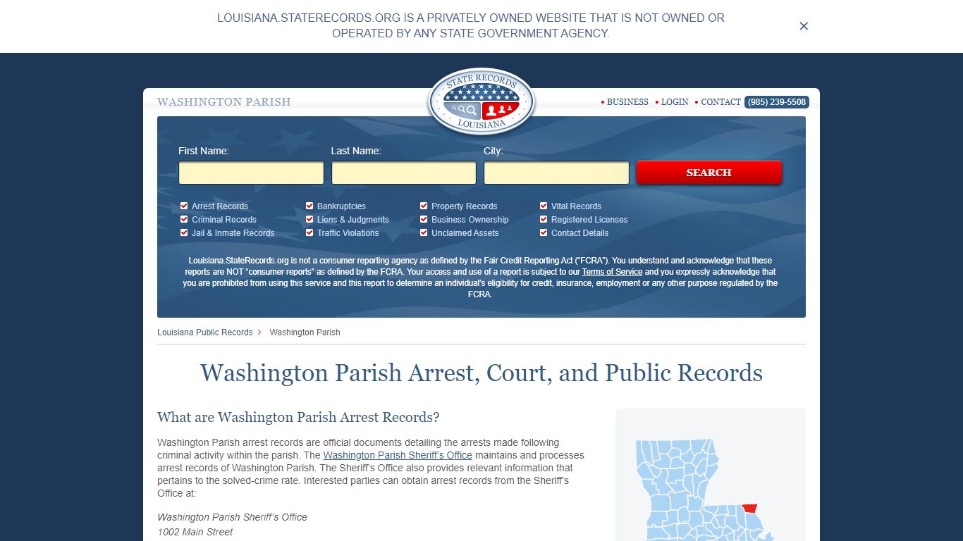 Washington Parish Arrest, Court, and Public Records