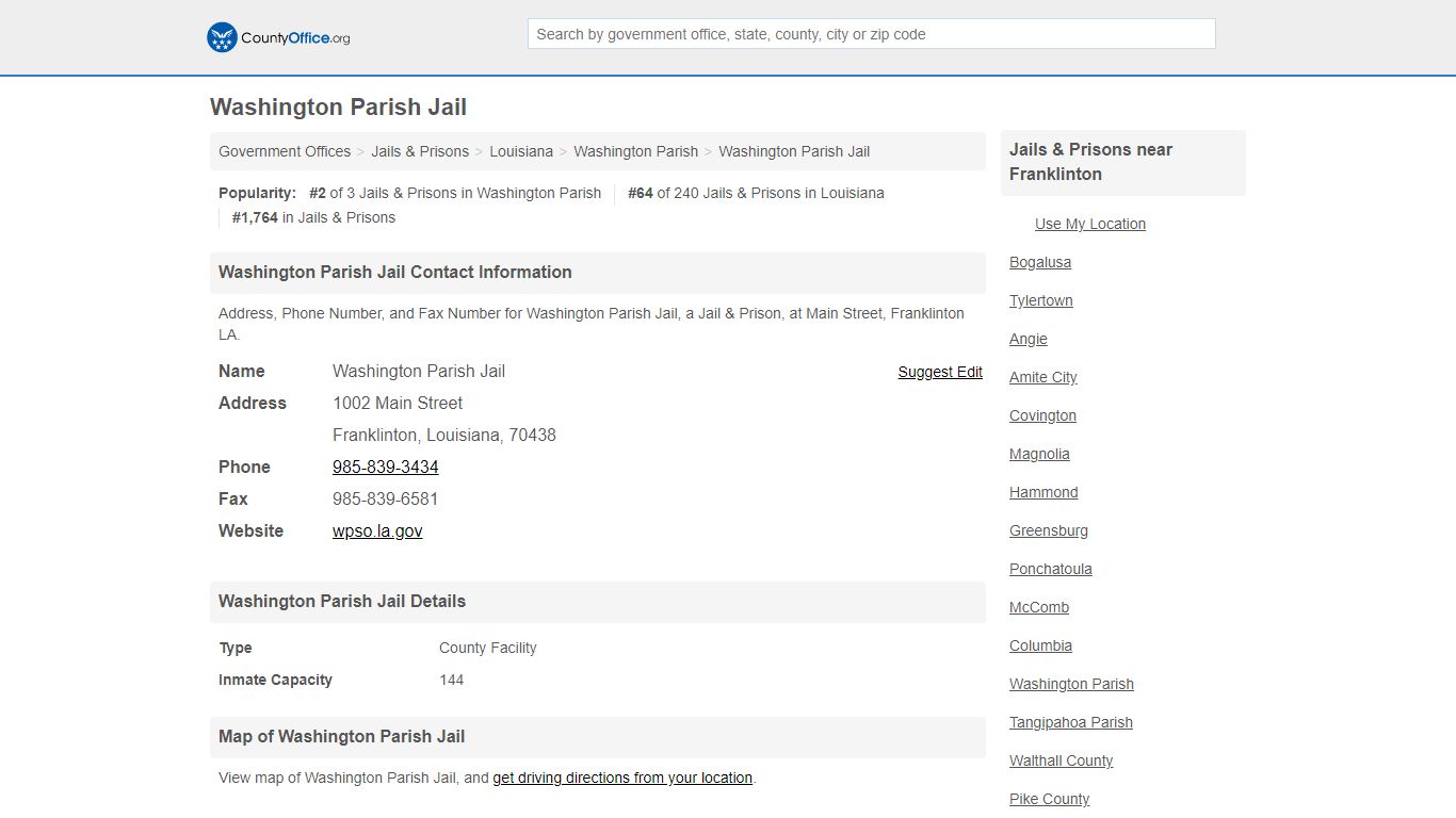 Washington Parish Jail - Franklinton, LA (Address, Phone ...